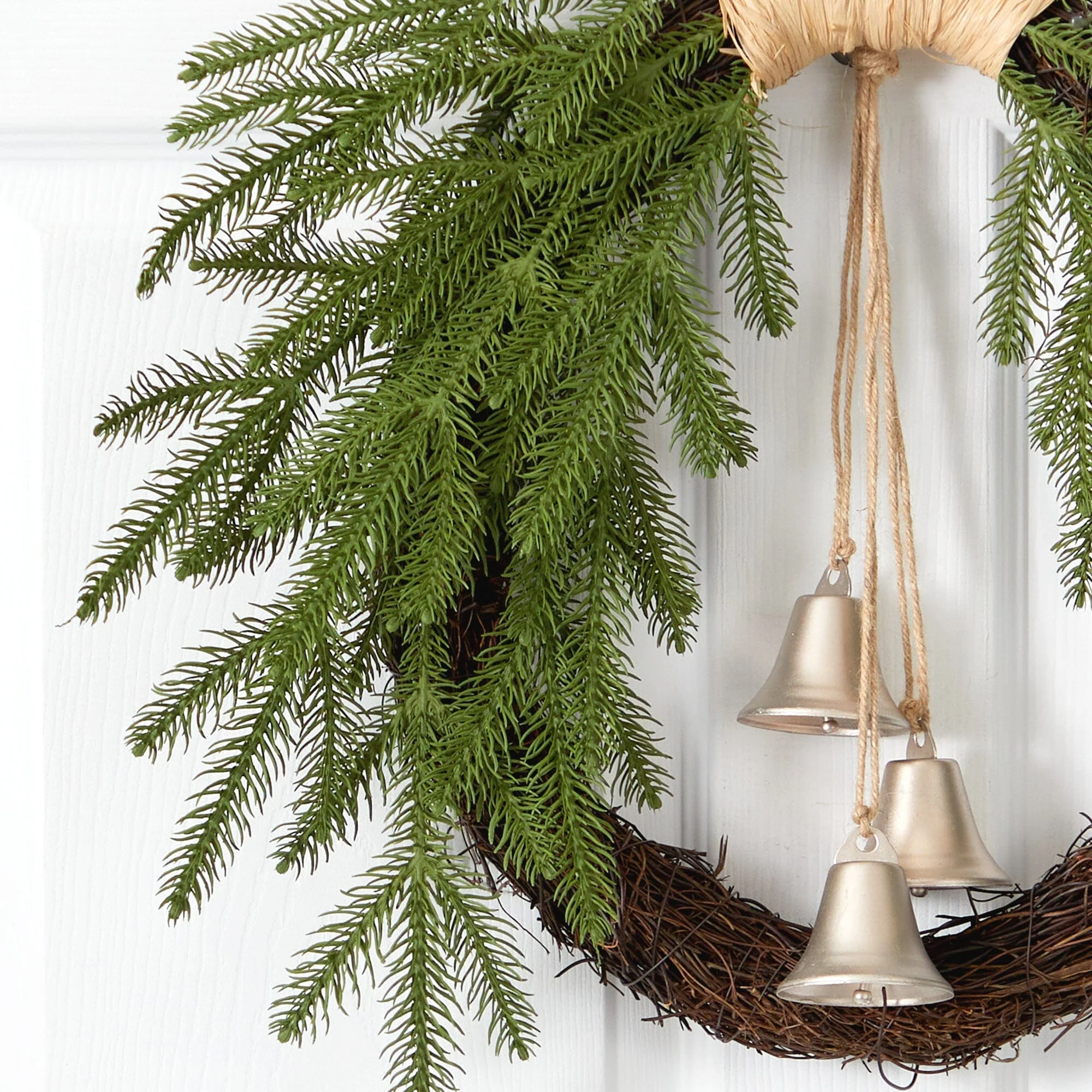 24” Pine and Bells Wreath by Nearly Natural - Image 4