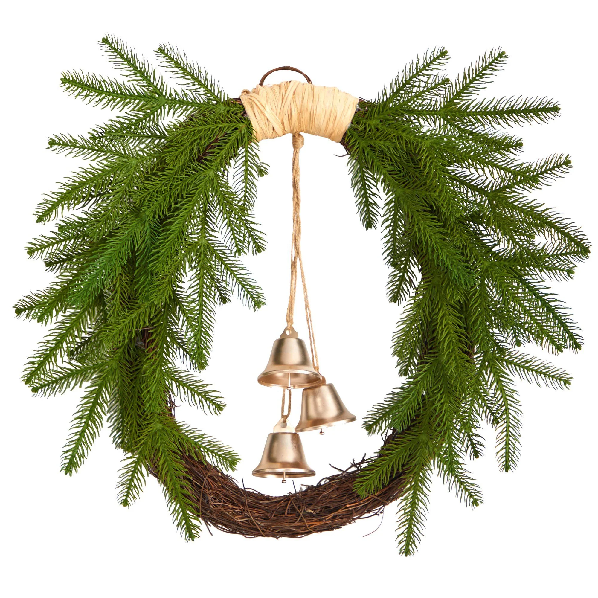24” Pine and Bells Wreath by Nearly Natural - Image 6