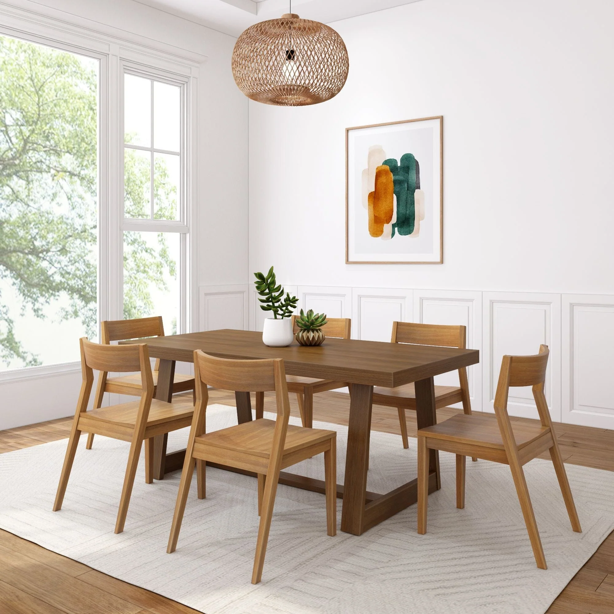 72" Classic Solid Wood Dining Table Set + 6 Chairs