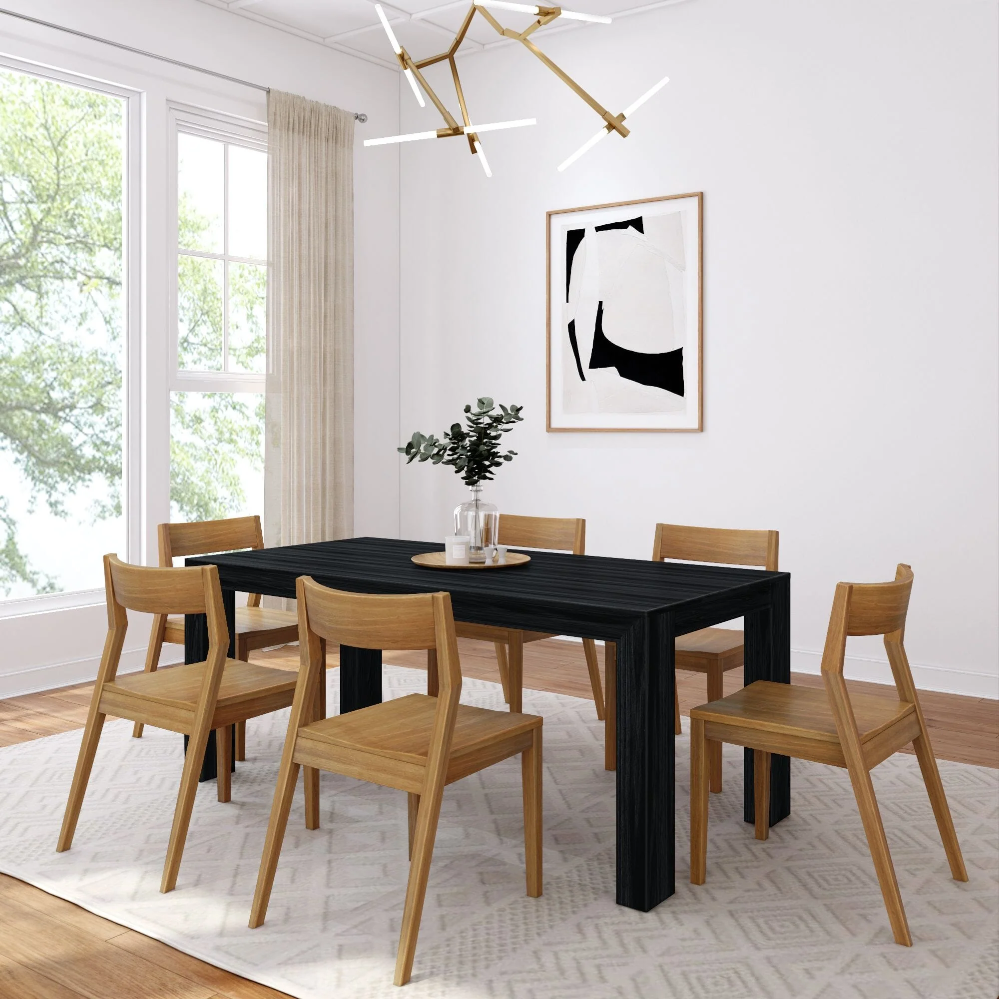 72" Modern Solid Wood Dining Table Set + 6 Chairs