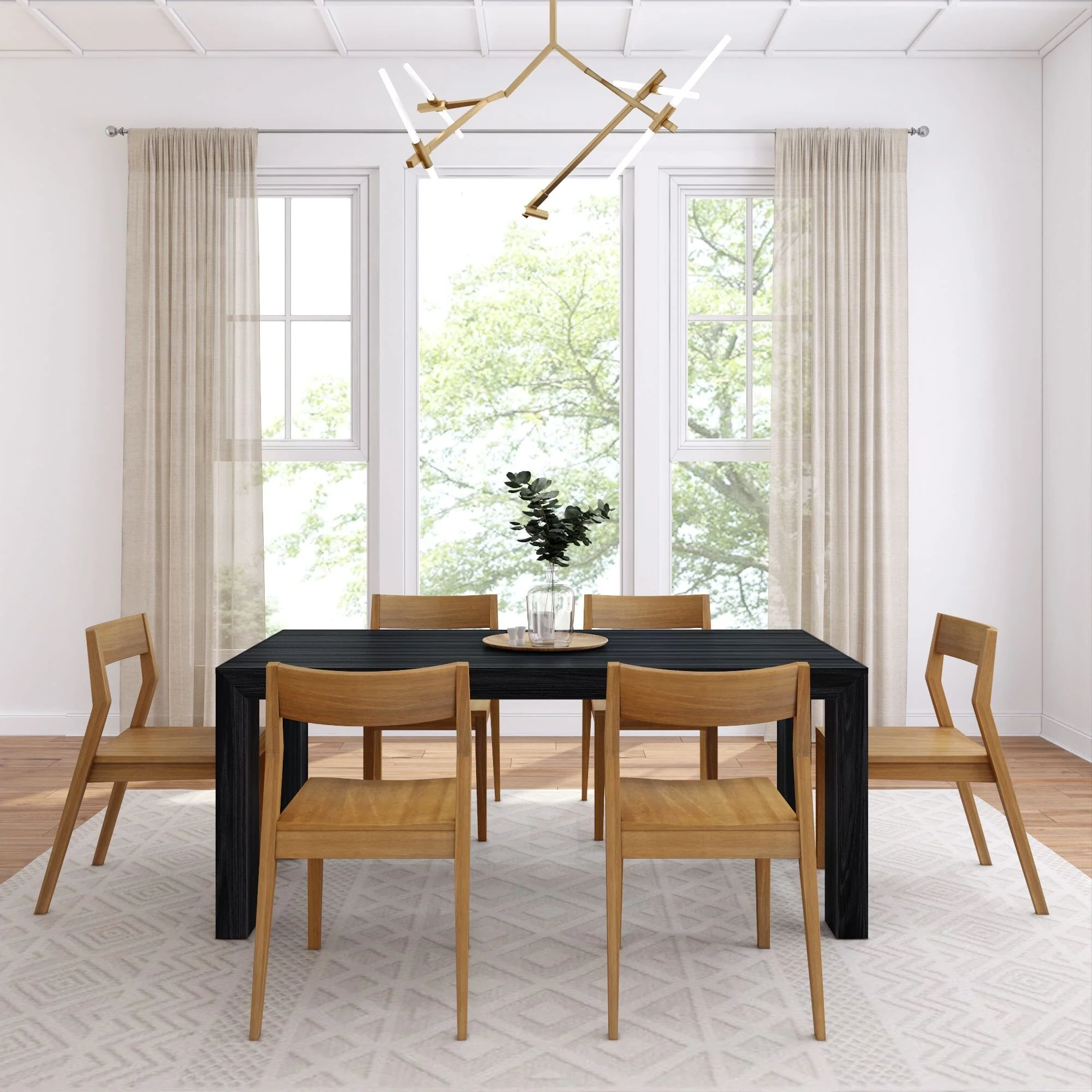 72" Modern Solid Wood Dining Table Set + 6 Chairs - Image 5