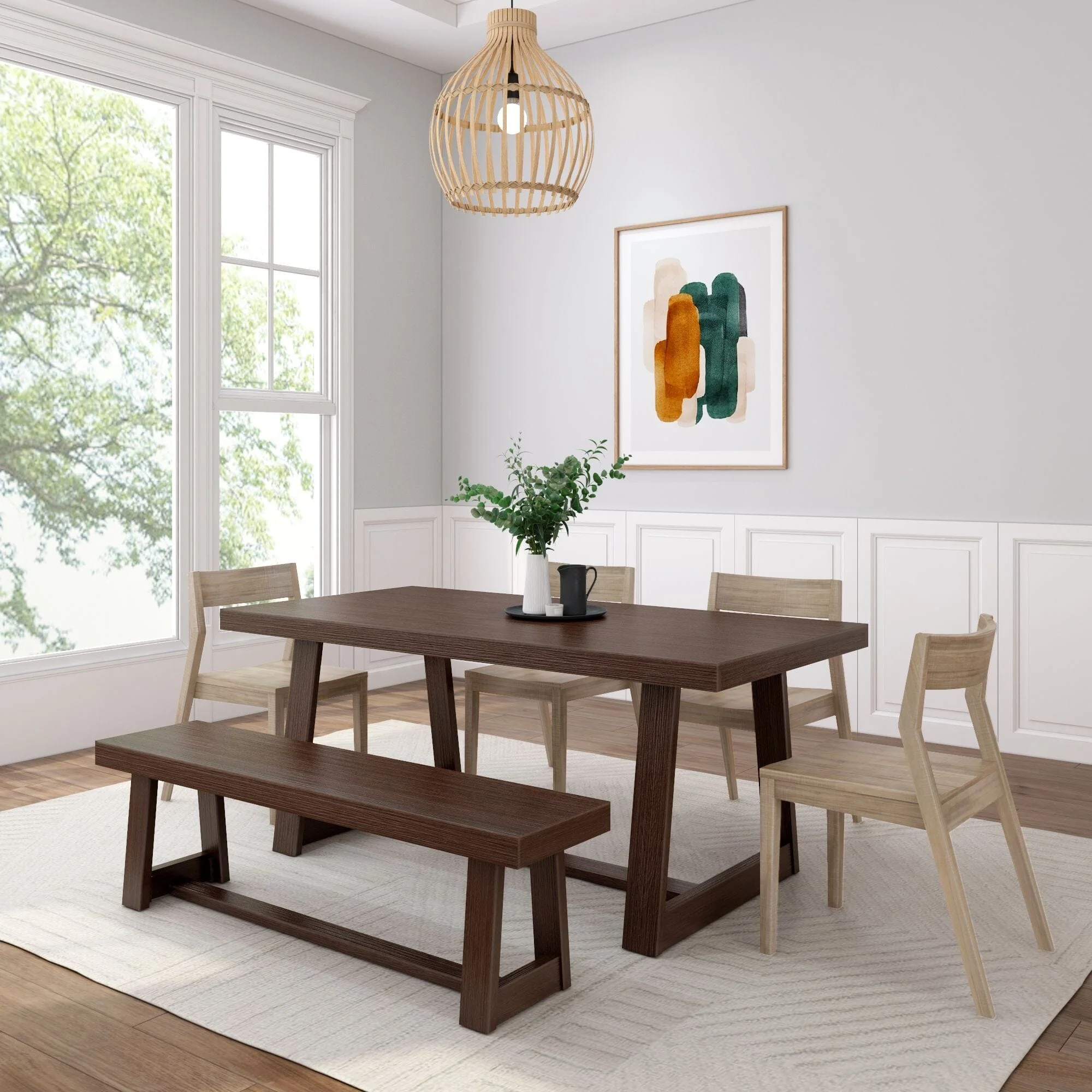 Classic Dining Set with Bench + 4 Chairs - Image 11