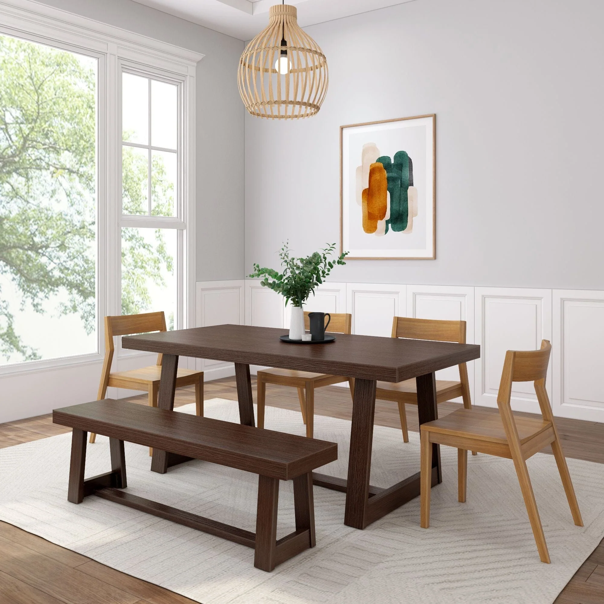 Classic Dining Set with Bench + 4 Chairs - Image 12