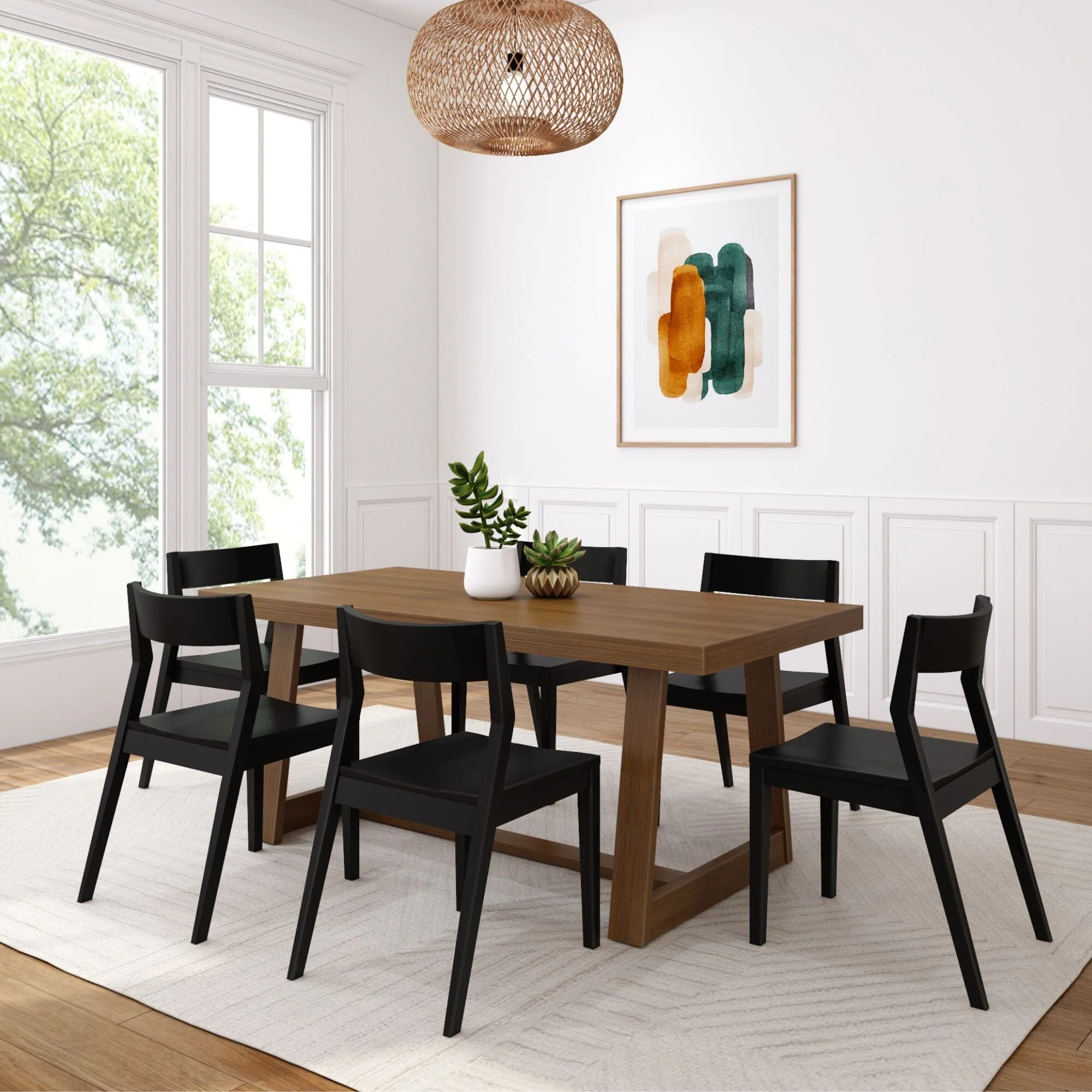 Classic Dining Set with Black Chairs - 72" - Image 3