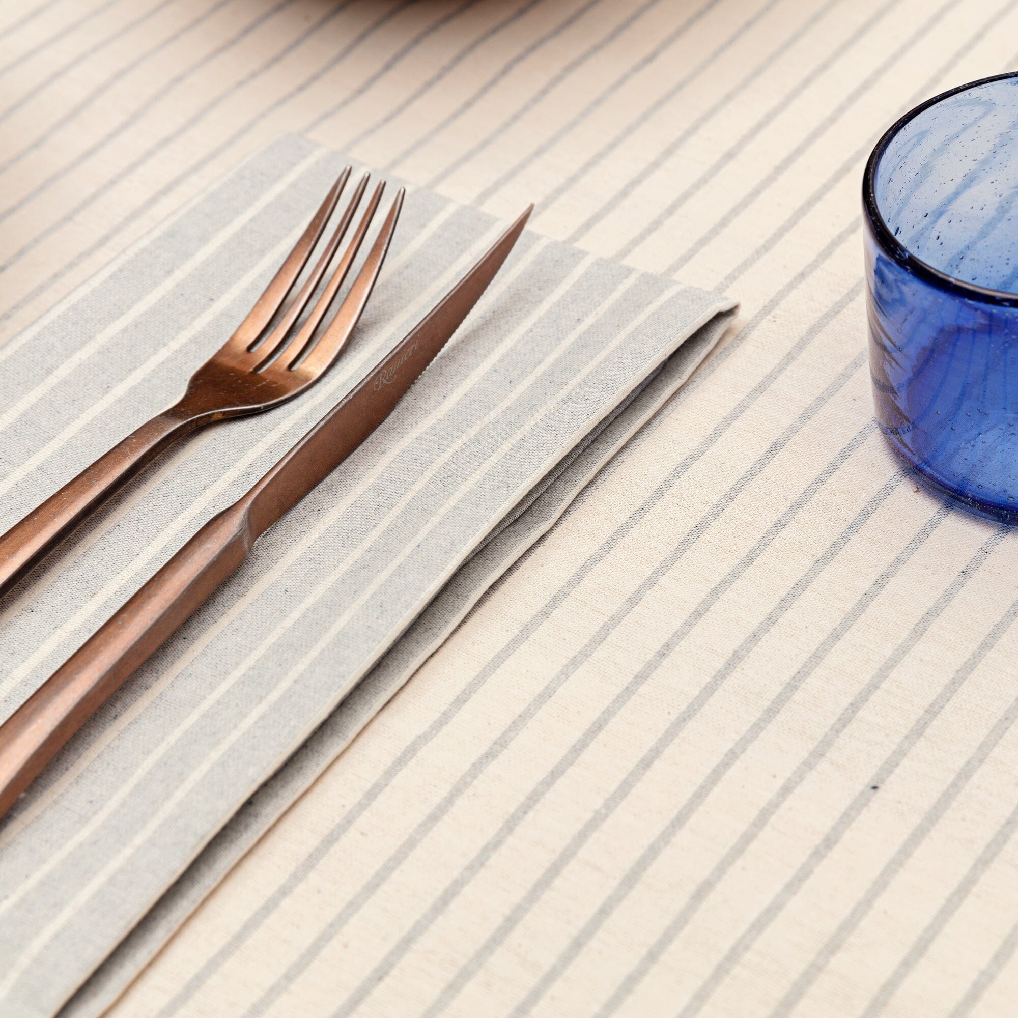 Cloth Napkins, Set of 4 - Denim and Natural Striped by MEEMA - Image 5