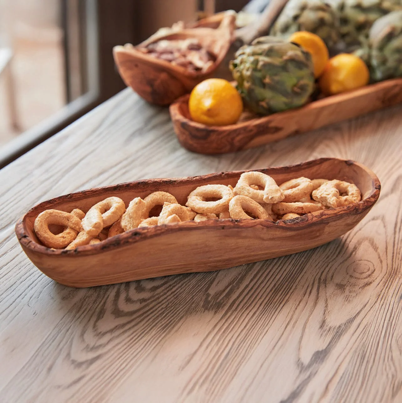 Italian Olivewood Boat Bowl with Live Edge by Verve Culture - Image 4