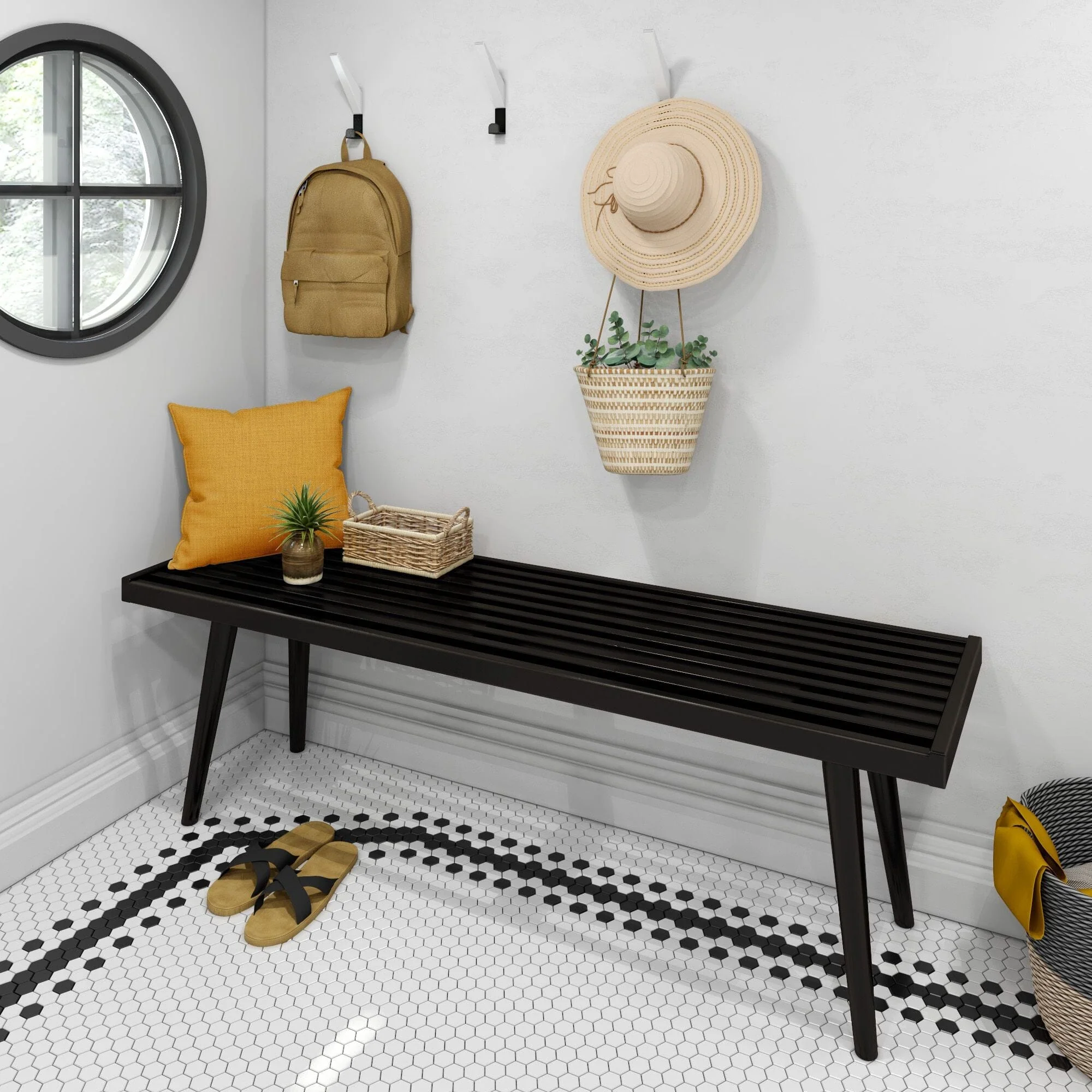 Mid-Century Modern Entryway Bench - 56" - Image 14