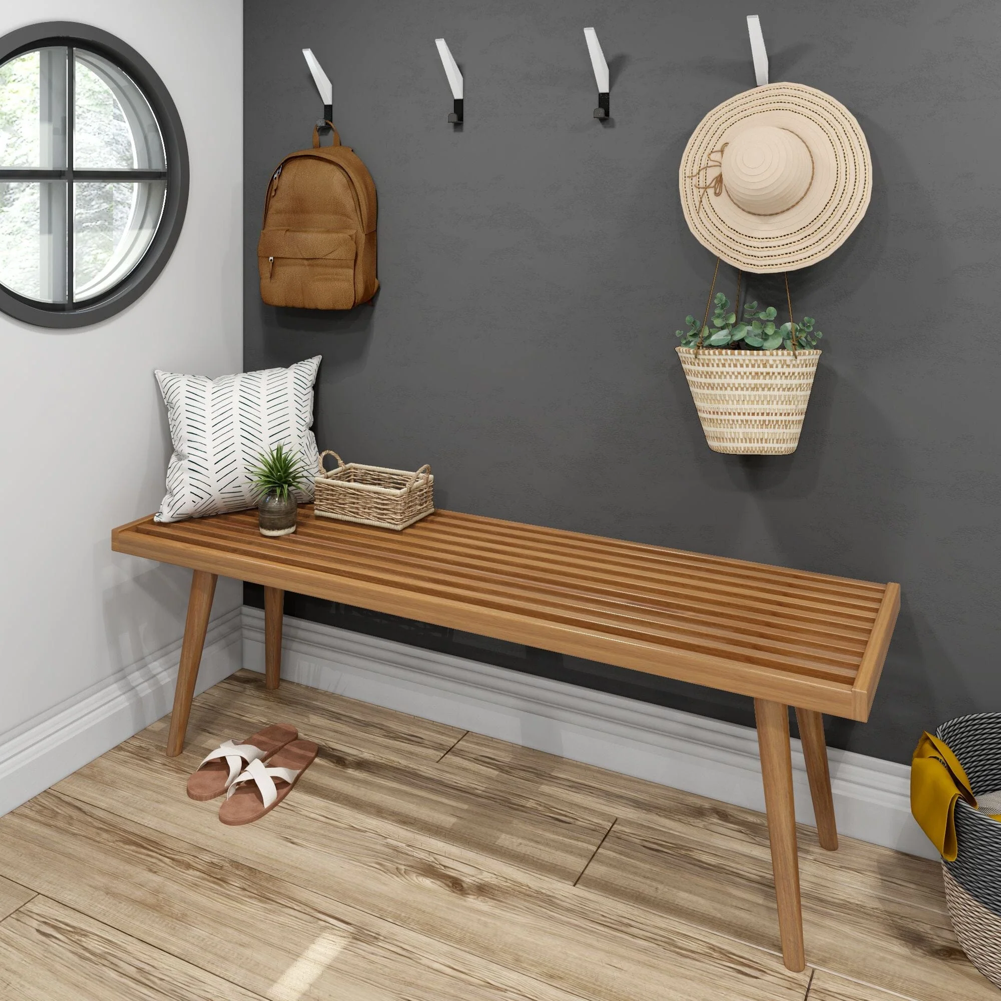 Mid-Century Modern Entryway Bench - 56" - Image 15