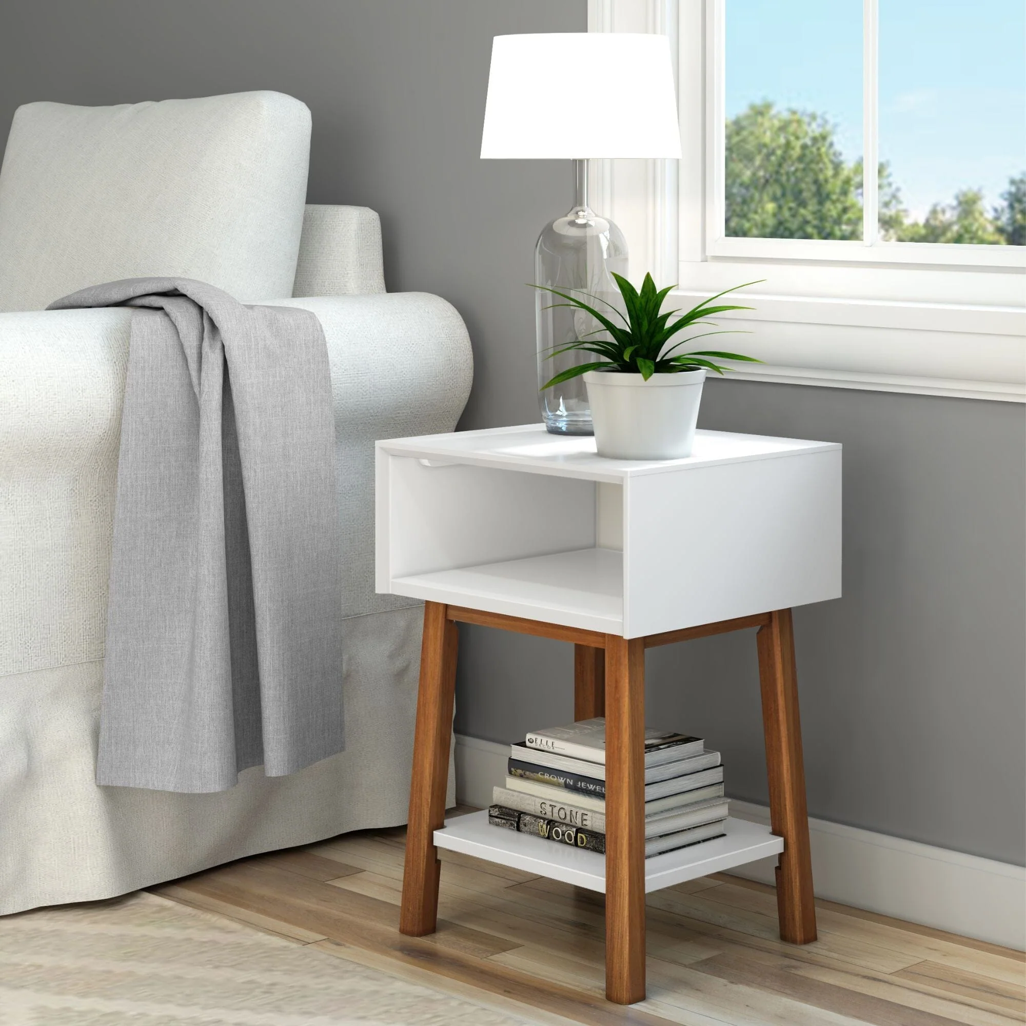 Mid-Century Modern Side Table with Storage - 18" - Image 5