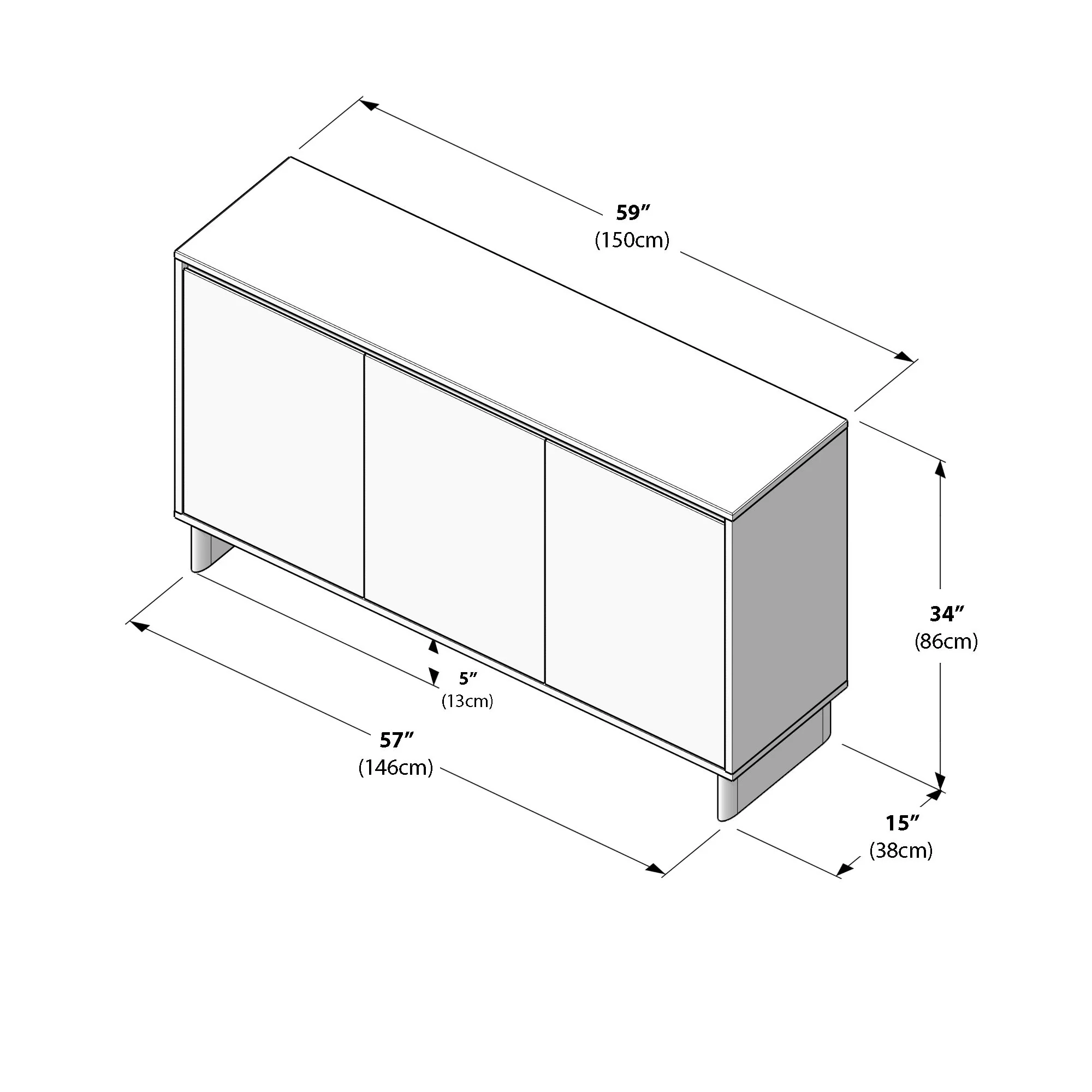 Modern 3-Door Sideboard - 59" - Image 31