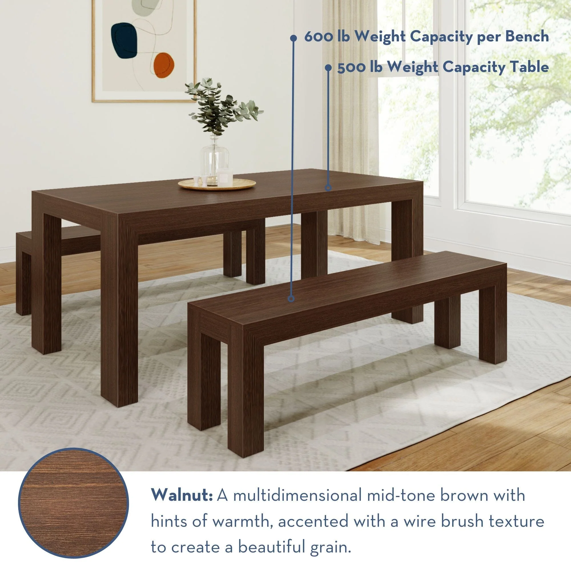 Modern Dining Set with Benches - 72" - Image 26