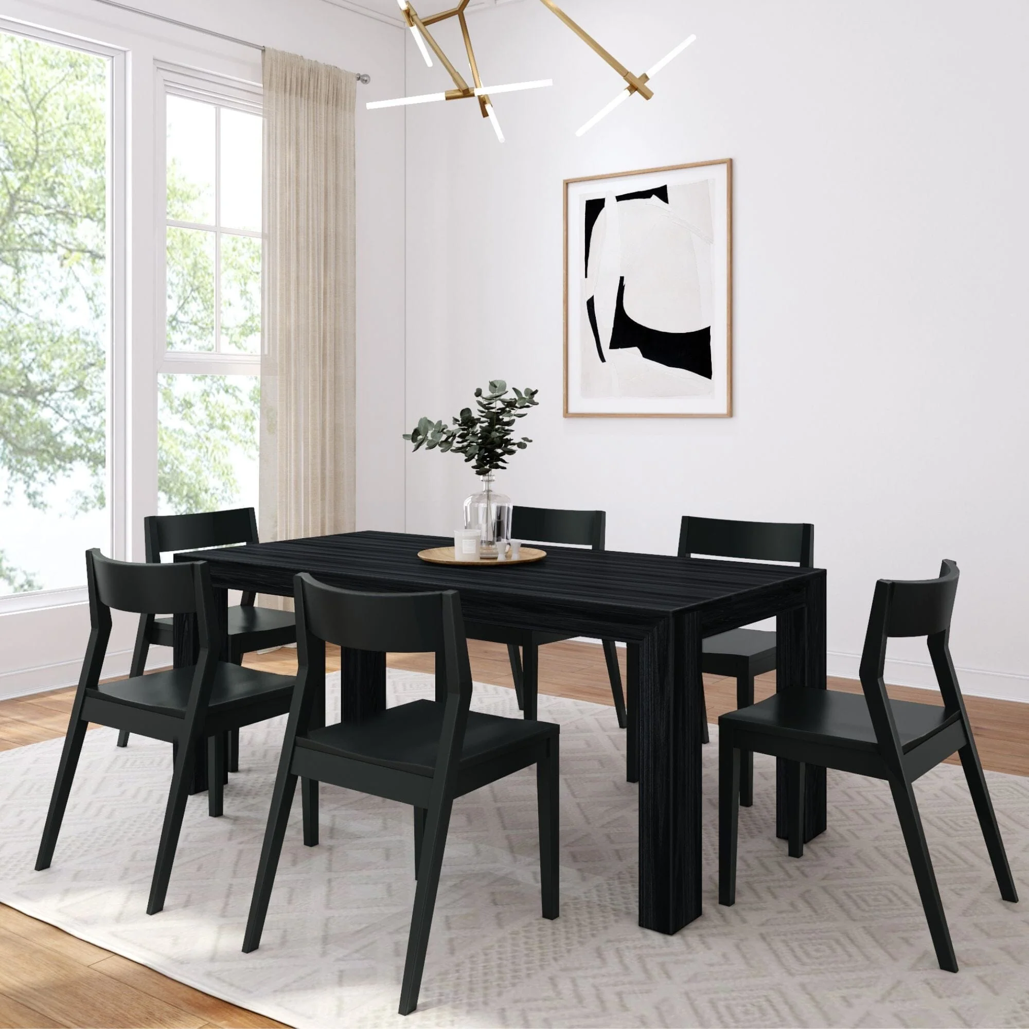 Modern Dining Set with Black Chairs - 72" - Image 3