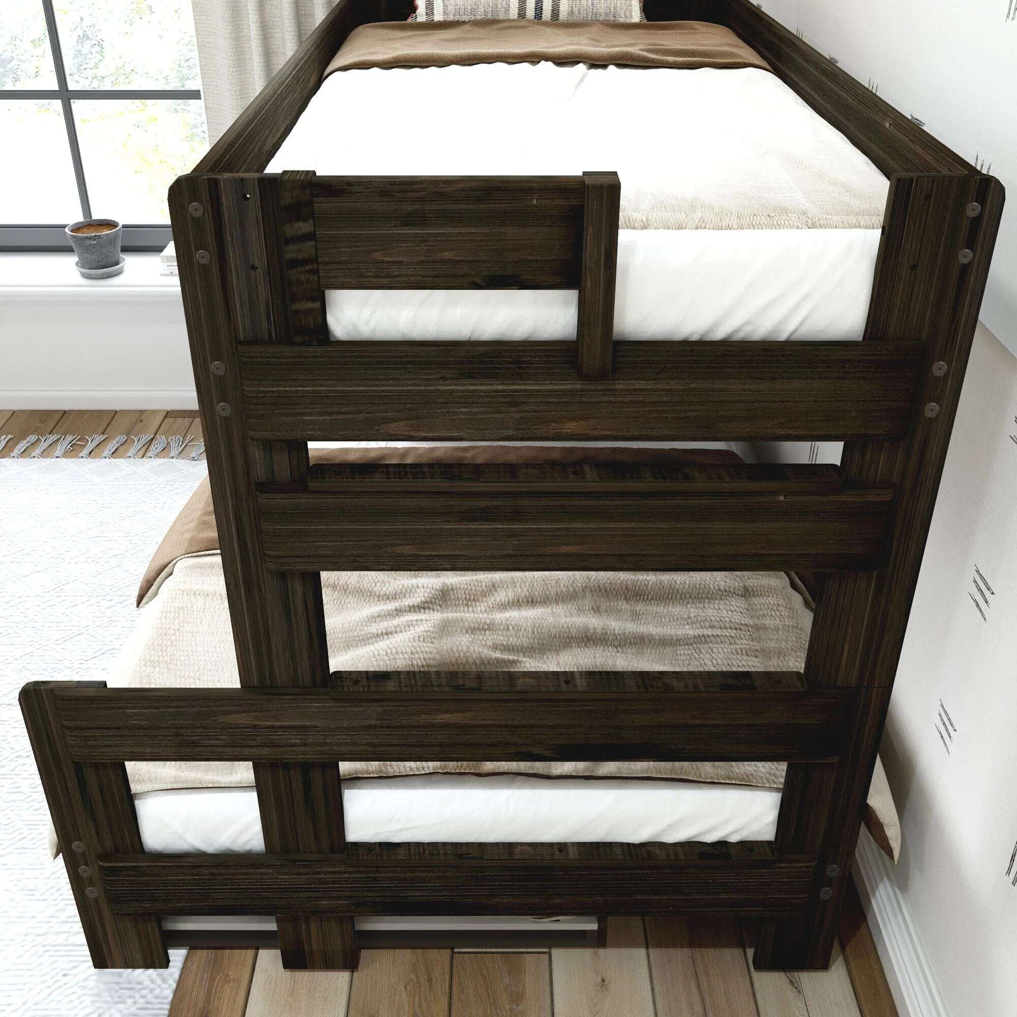 Rustic Twin over Full Bunk Bed + Trundle - Image 15
