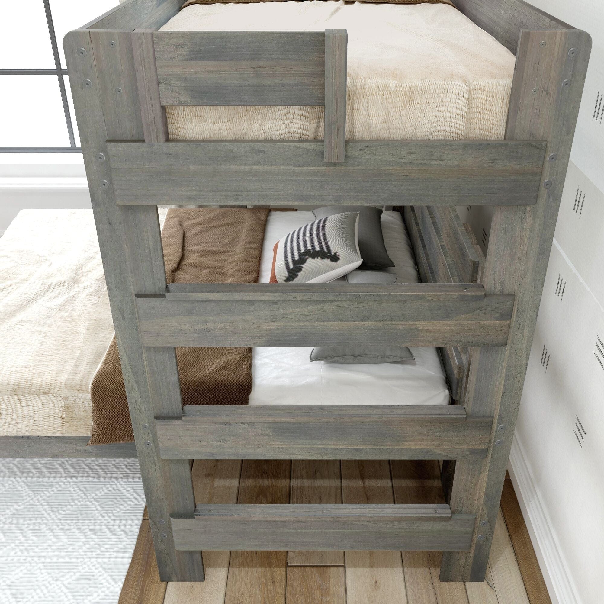 Rustic Twin/Queen L-Shaped Bunk Bed - Image 6