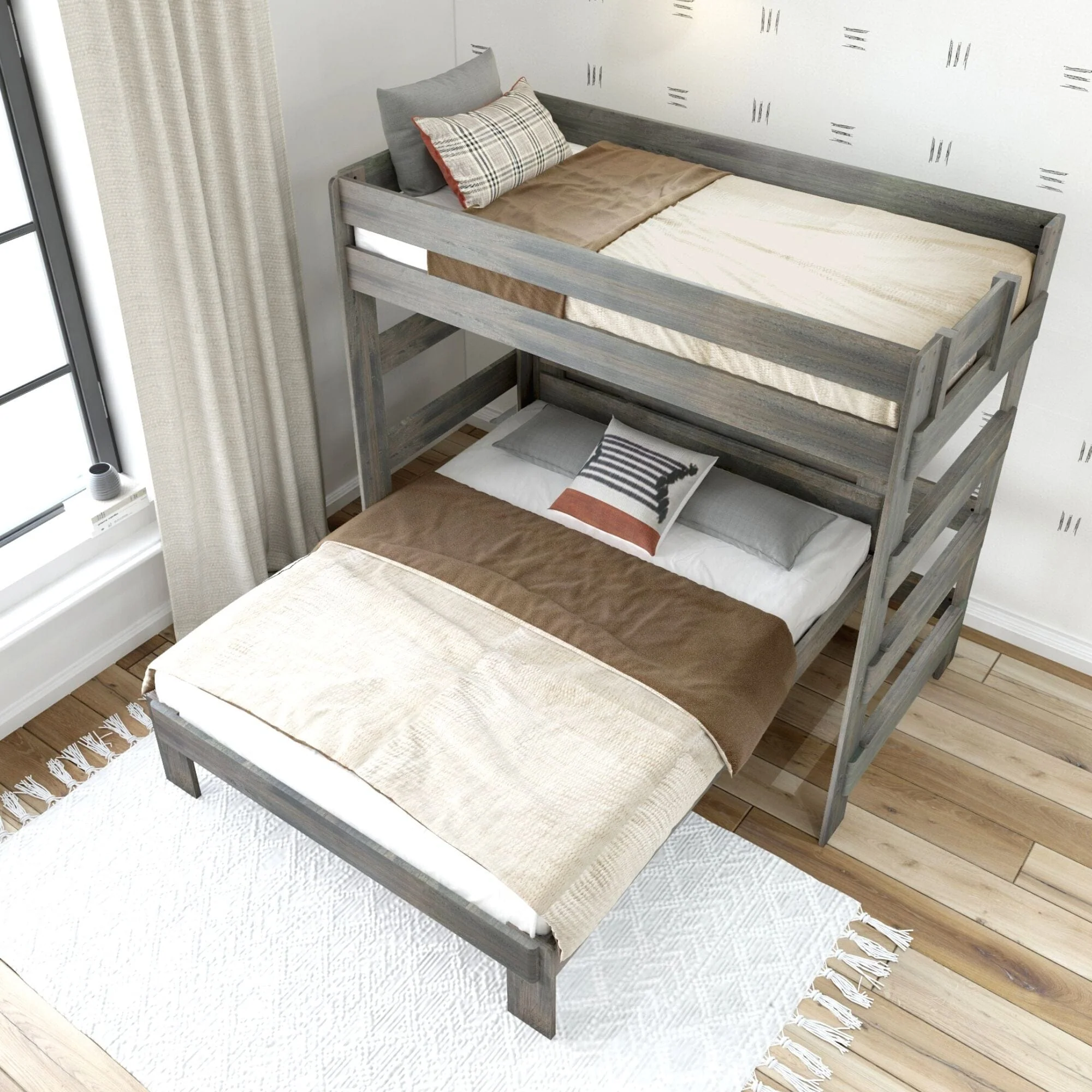 Rustic Twin/Queen L-Shaped Bunk Bed - Image 8