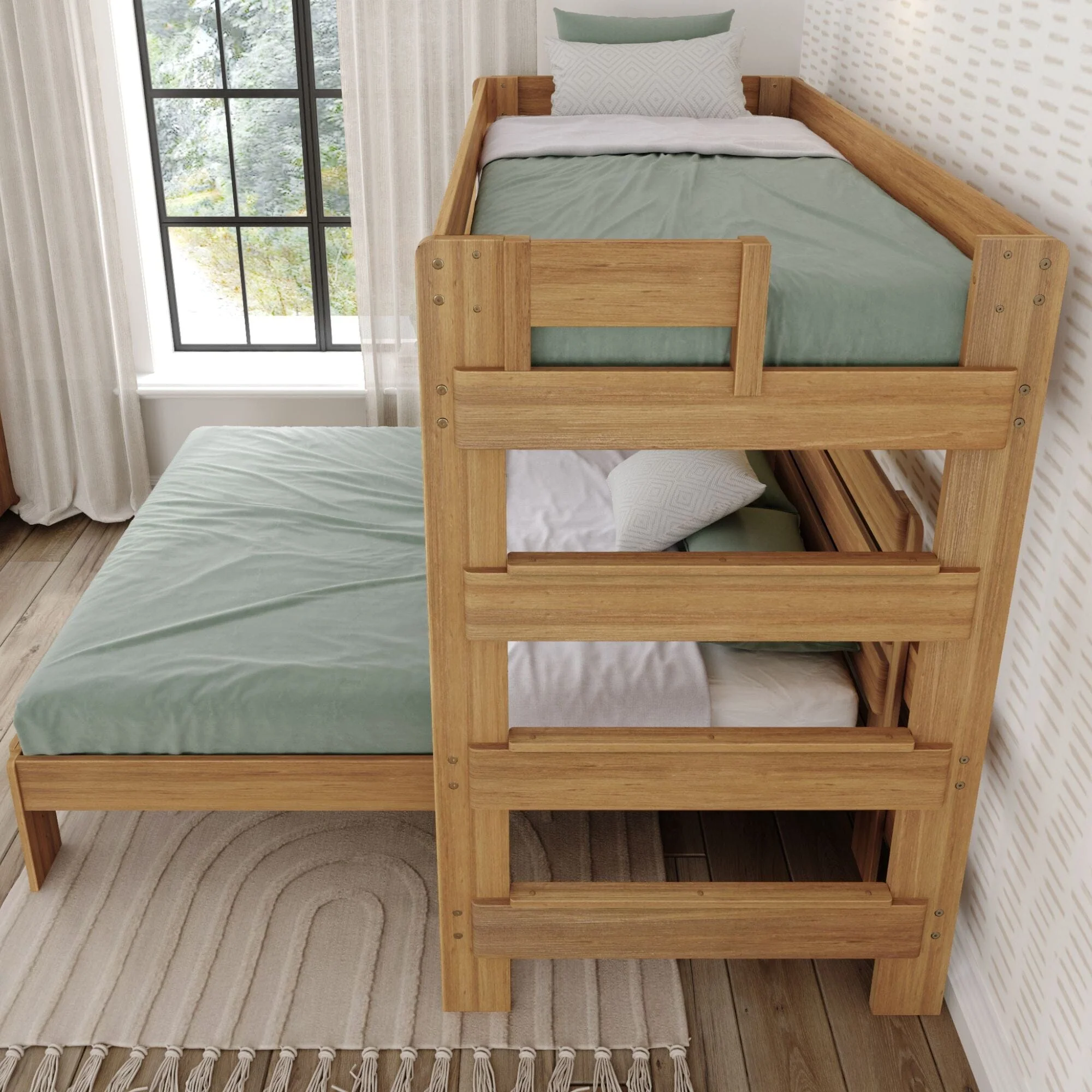 Rustic Twin/Queen L-Shaped Bunk Bed - Image 9