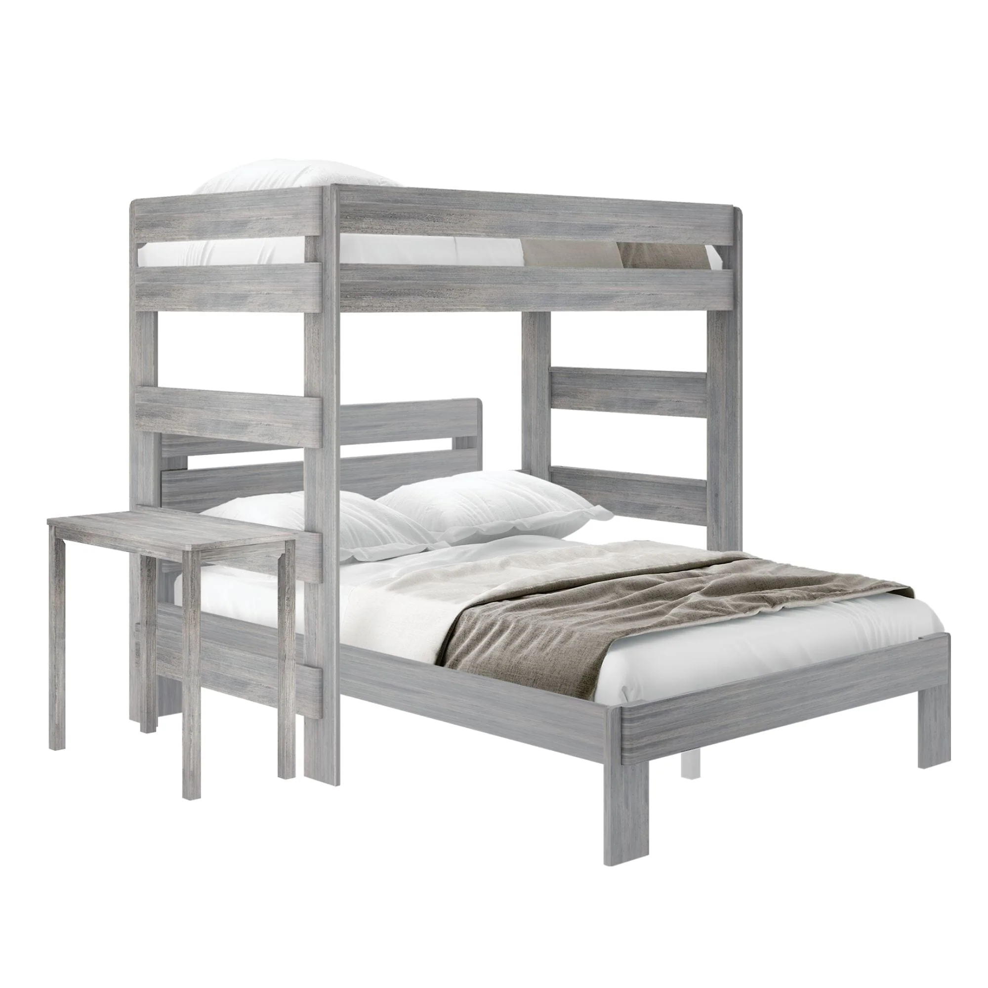 Rustic Twin/Queen L-Shaped Bunk Bed + Desk - Image 4