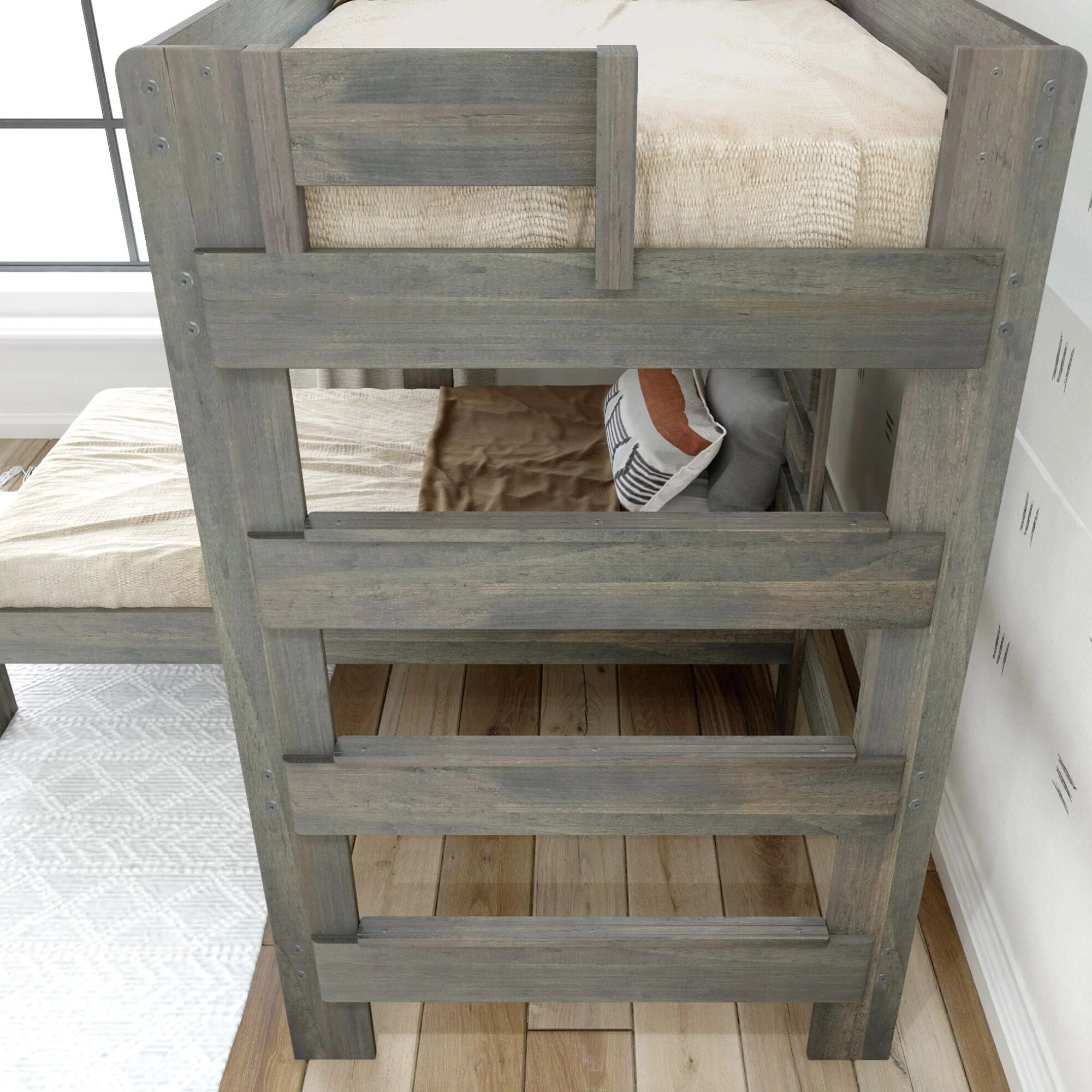 Rustic Twin/Twin L-Shaped Bunk Bed + Desk - Image 6