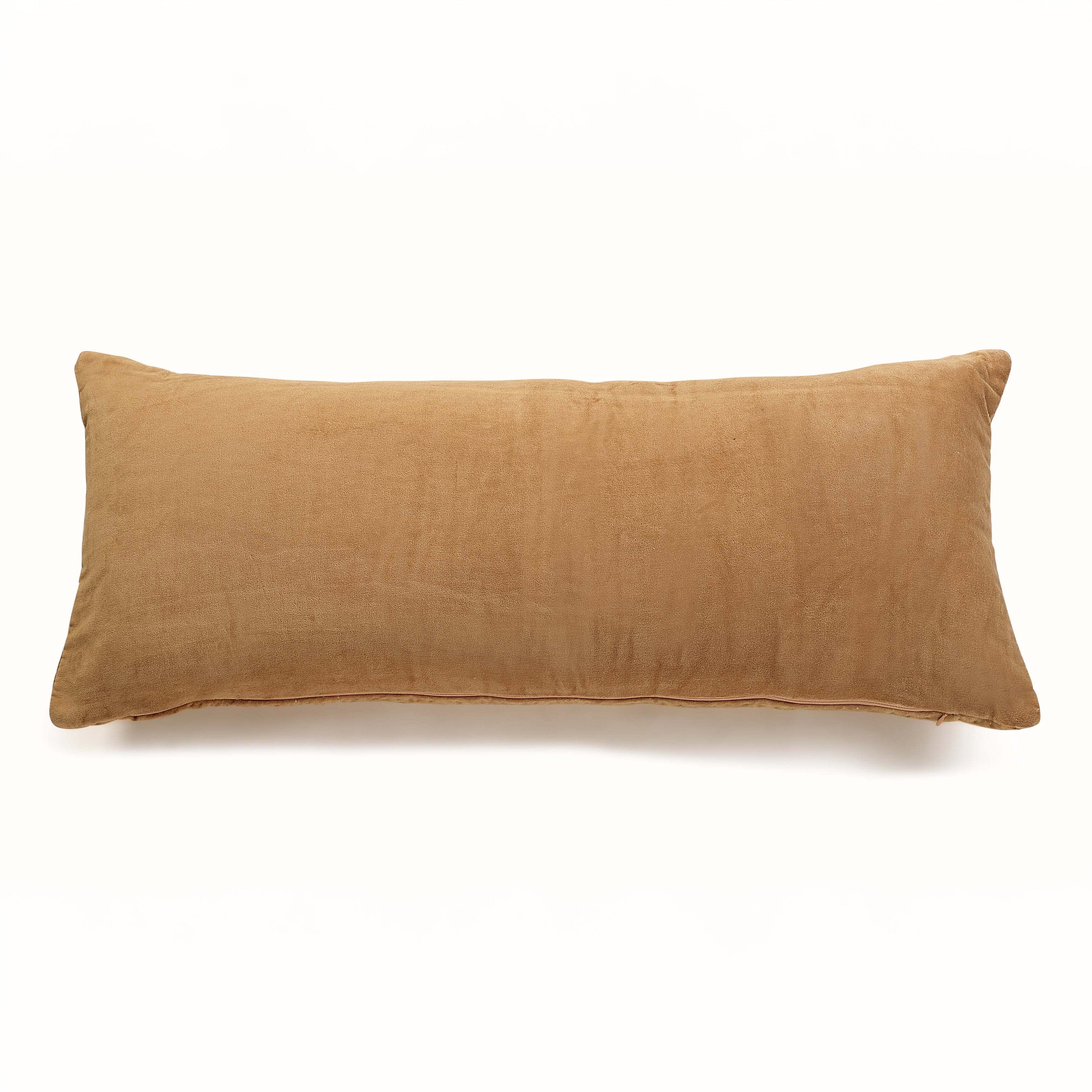 Velvet Kantha Handmade Lumbar Pillow Clay-12x30 Inch by The Artisen - Image 3
