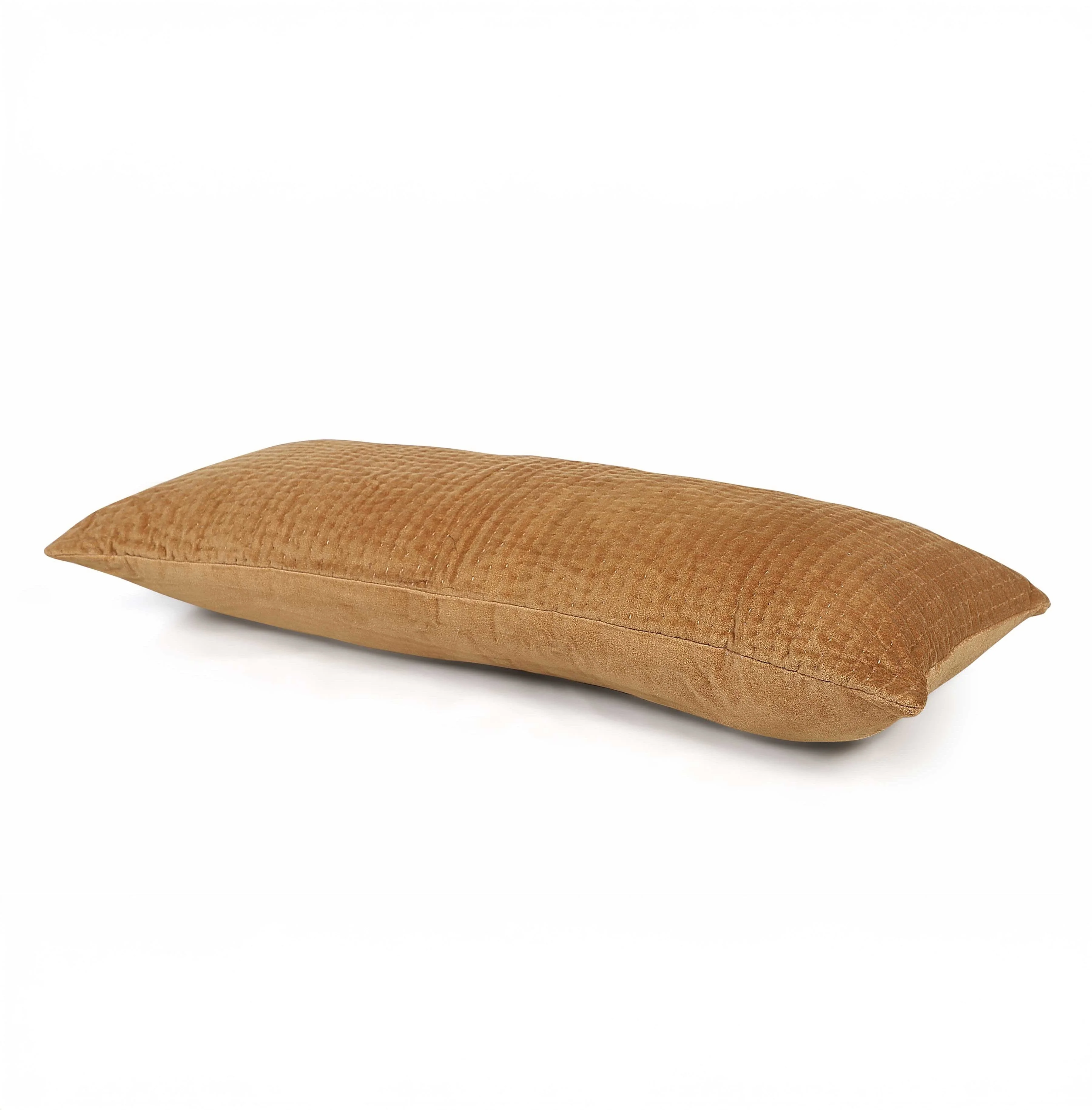 Velvet Kantha Handmade Lumbar Pillow Clay-12x30 Inch by The Artisen - Image 5