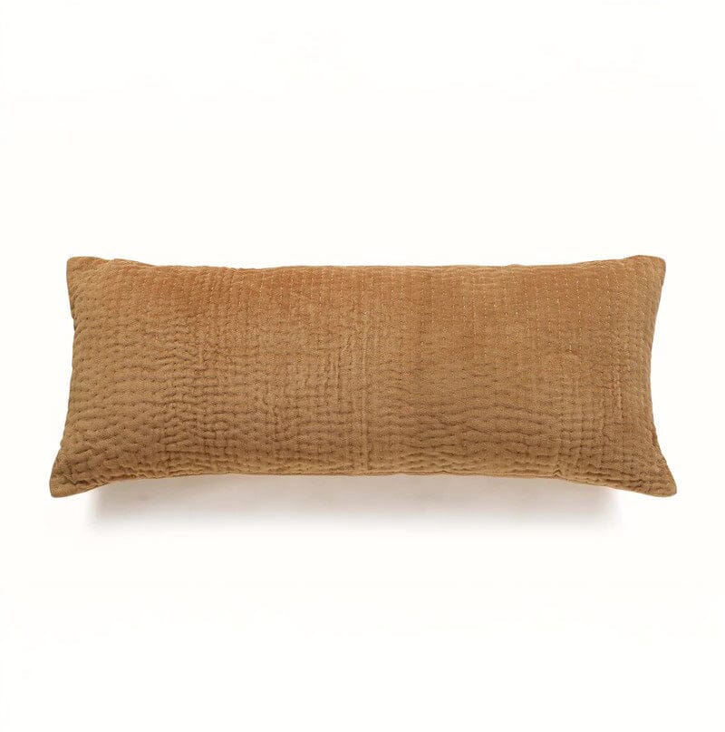 Velvet Kantha Handmade Lumbar Pillow Clay-12x30 Inch by The Artisen - Image 7